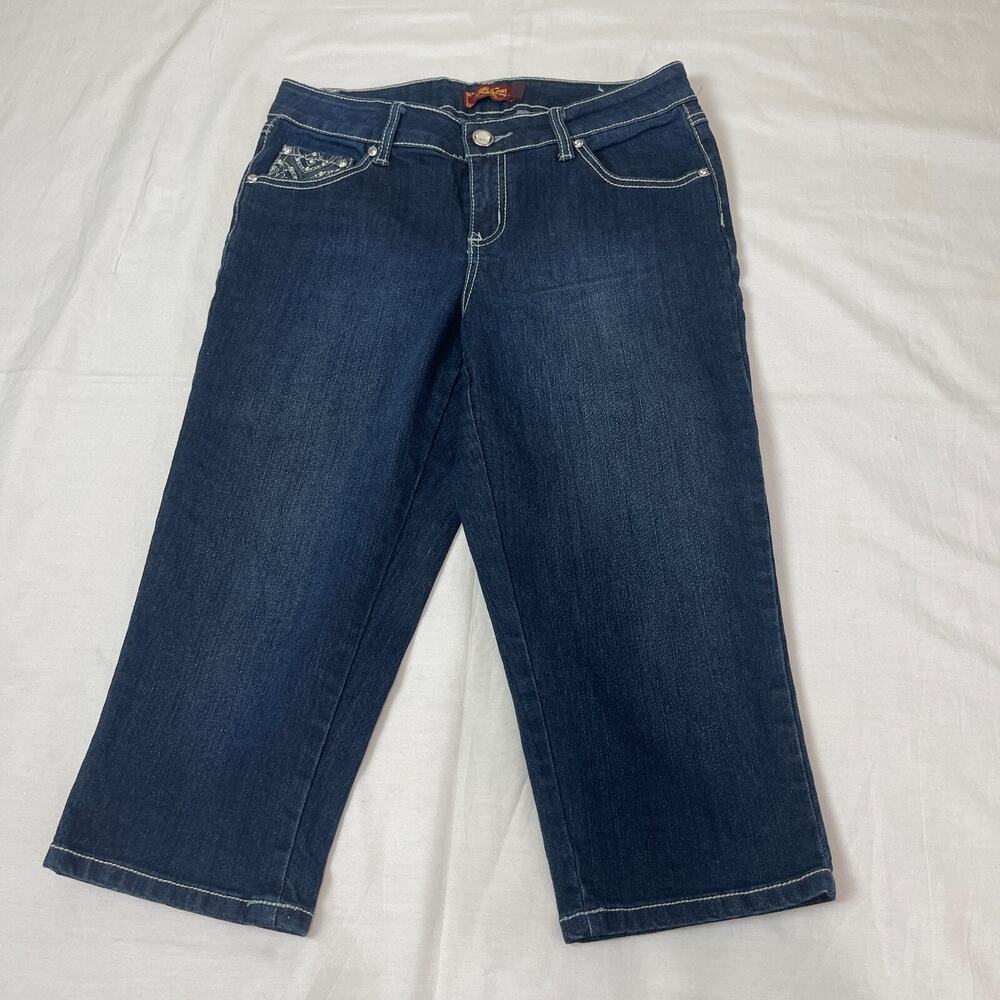 One 5 One‎ Shorts Darkwash Embroidered & Rhinestone Pockets Stretch Denim Size 6